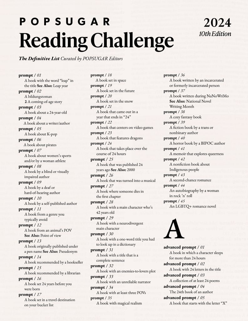 2024 POPSUGAR Reading Challenge Prompts