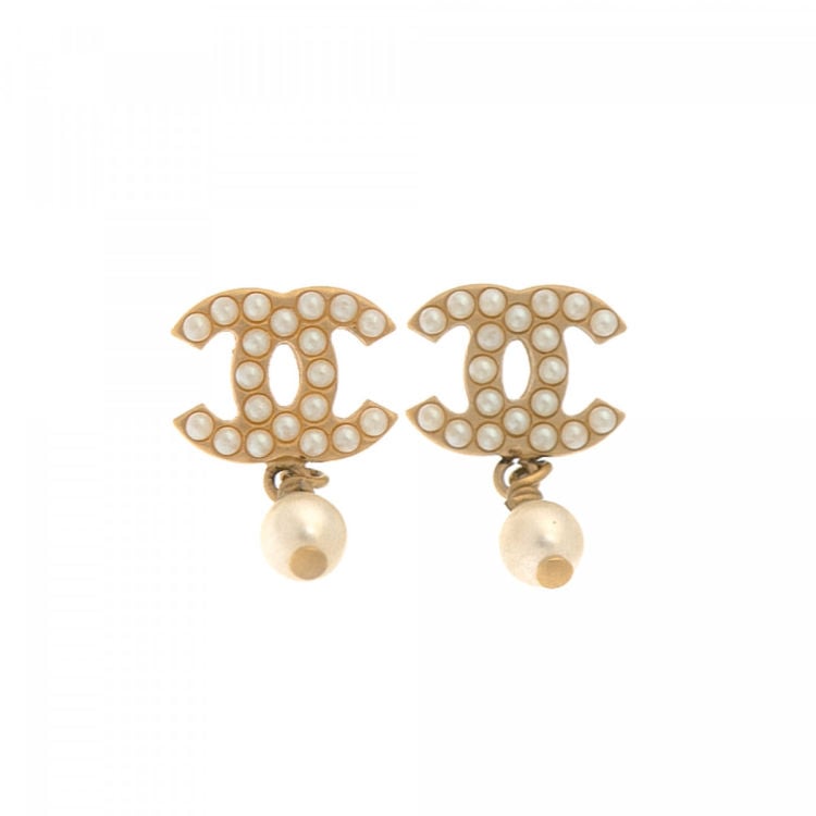 Chanel CC Logo Pierced Earrings Metal | Vintage and Secondhand Chanel ...