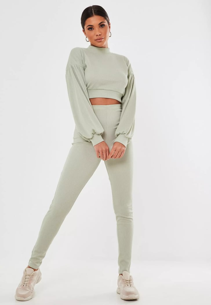 Green Rib Puff-Sleeve Sweatshirt and Leggings | Best Cheap Loungewear ...