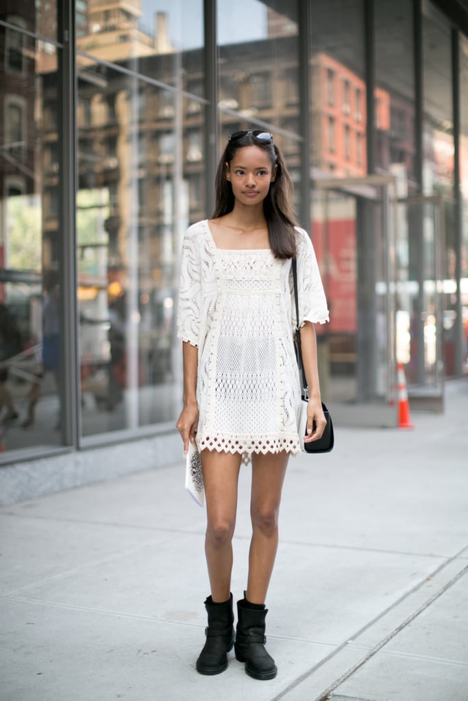 The secret to styling a sweet lace dress is toughgirl biker boots