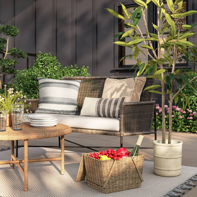 Threshold wicker storage shop patio accent table