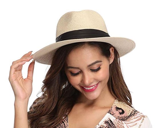Lanzom Wide Brim Straw Panama Hat