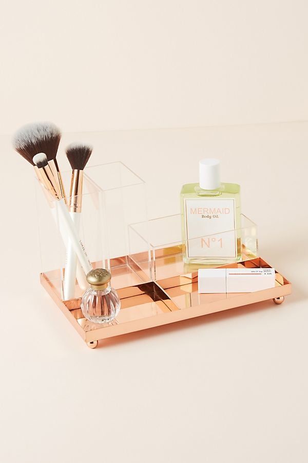 If you care about the aesthetic of your skincare product organiser, the Anthropologie Josephine Makeup Organiser ($52) comes in luxe-looking rose gold.