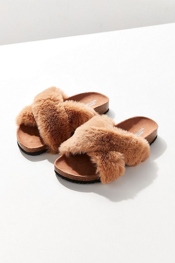 Urban Outfitters Crossed Faux Fur Slide
