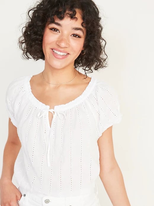Old Navy Tie-Neck Eyelet Puff-Sleeve Blouse