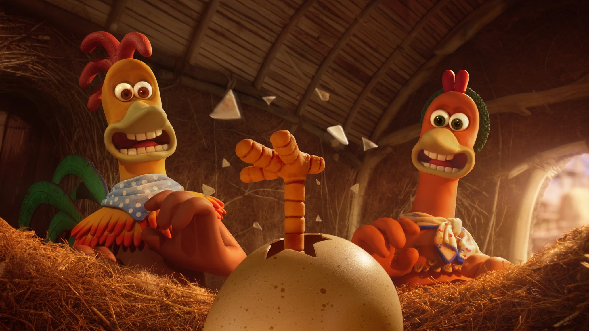 CHICKEN RUN: DAWN OF THE NUGGET - (L to R): Rocky (Zachary Levi) and Ginger (Thandiwe Newton) are back, in CHICKEN RUN: DAWN OF THE NUGGET - the eagerly anticipated sequel to Aardman's hit film, CHICKEN RUN. CHICKEN RUN: DAWN OF THE NUGGET will make its debut only on Netflix in 2023.CHICKEN RUN: DAWN OF THE NUGGET will make its debut only on Netflix in 2023. Cr: Aardman/NETFLIX © 2022