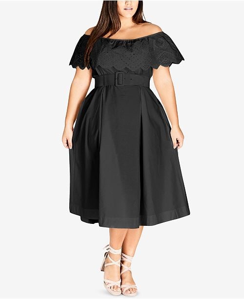 City Chic Off-the-Shoulder Midi Dress