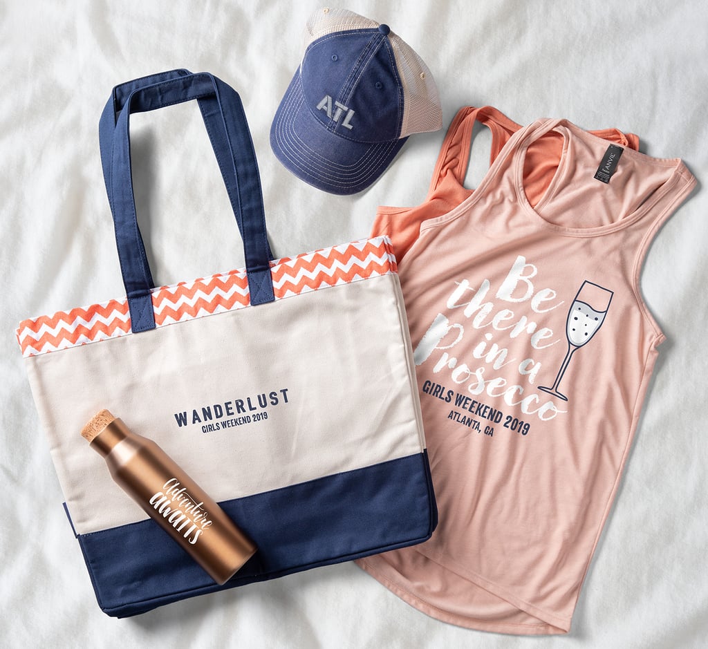 Large Gusseted Patterned Bottom Tote, Copper Vacuum Water Bottle, and Comfort Colours Trucker Hat