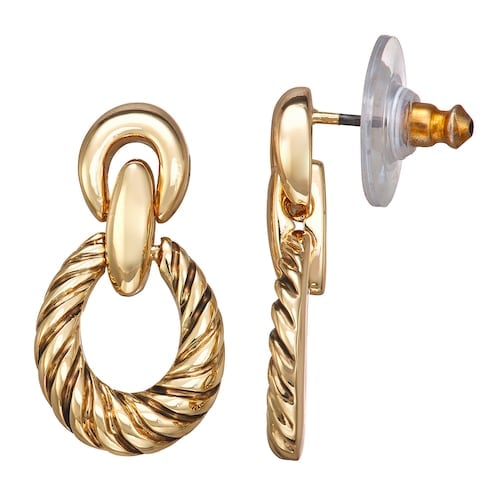 Napier Gold Tone Doorknocker Drop Earrings | Trendy Pieces of 