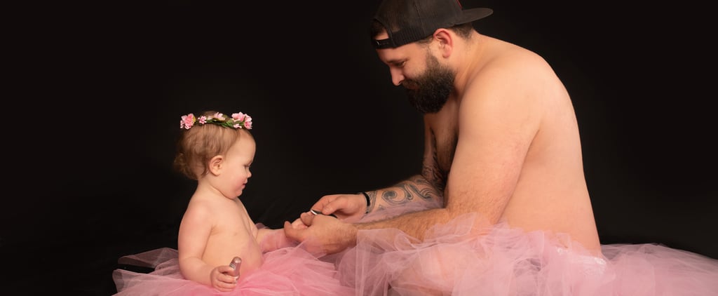 Dad and Baby Daughter Wear Matching Tutus For Photo Shoot