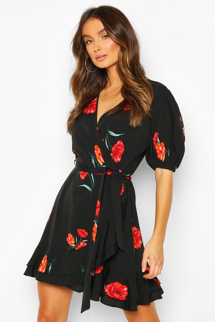 Puff-Sleeve Wrap Tea Dress