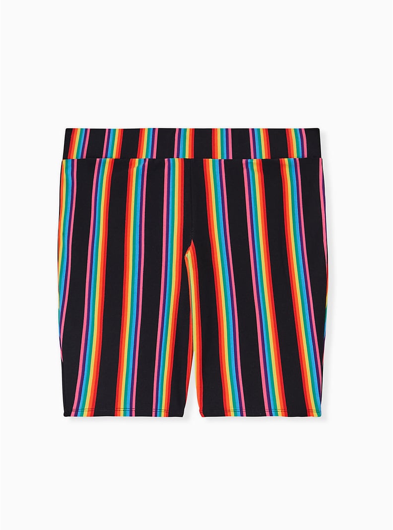 Torrid Celebrate Love Black & Rainbow Stripe Bike Short