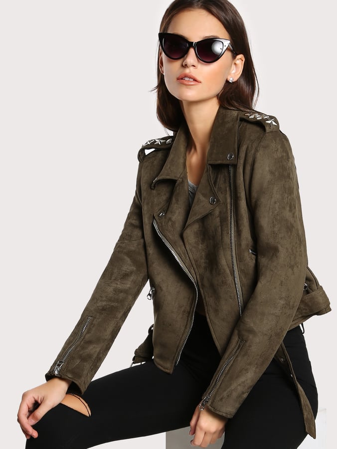 SheIn Star Belted Suede Biker Jacket