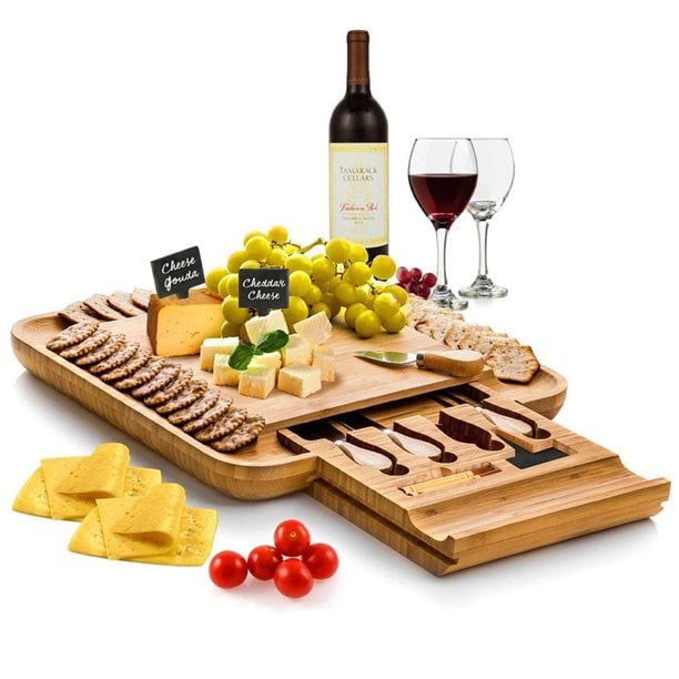 Bamboo Cheese Board with Cutlery Set