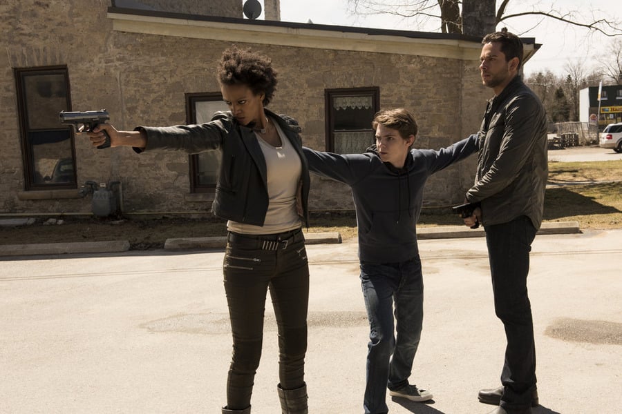 Judith Shekoni as Joanne, Robbie Kay as Tommy, and Zachary Levi as Luke Collins