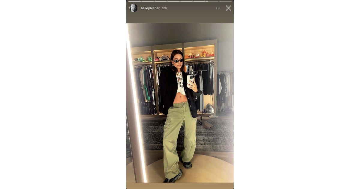 Hailey Bieber Wears LowRise Cargo Pants and a Cropped Tee POPSUGAR