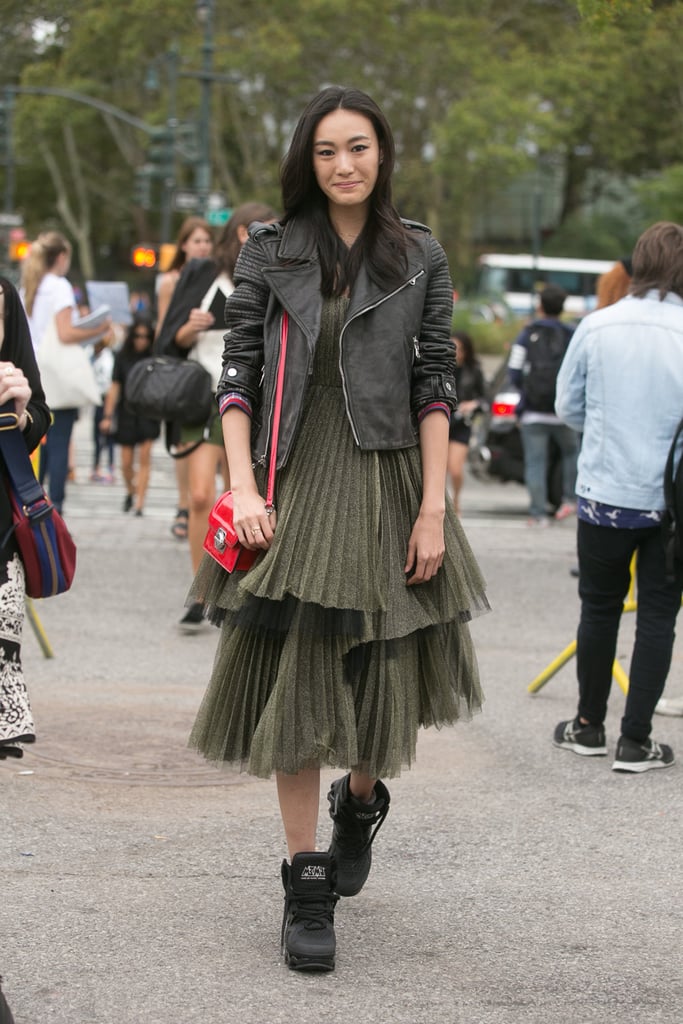 Meet a superfeminine dress with edge when you choose a shoe in a chunky, oversize silhouette.