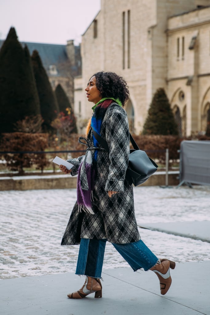 Style your side-striped jeans with a printed coat and a patterned bootie to mix things up.