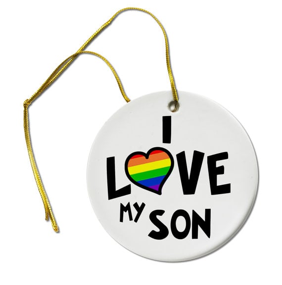 "I Love My Son Heart" Pride Flag Christmas Ornament