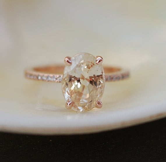 Etsy 14k rose gold diamond ring 3.9ct sapphire ring