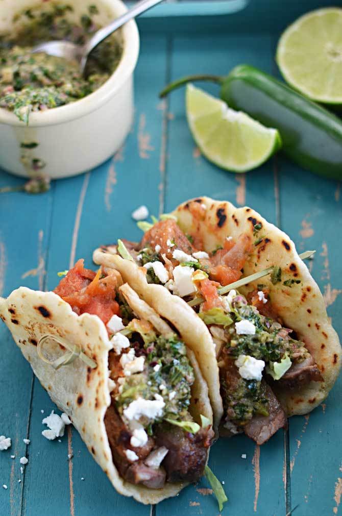 Chili-Rubbed Steak Tacos With Chimichurri