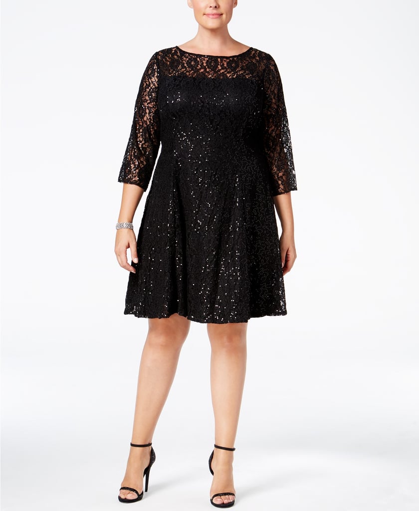 SI Fashions Sequined Lace Ft & Flare Dress