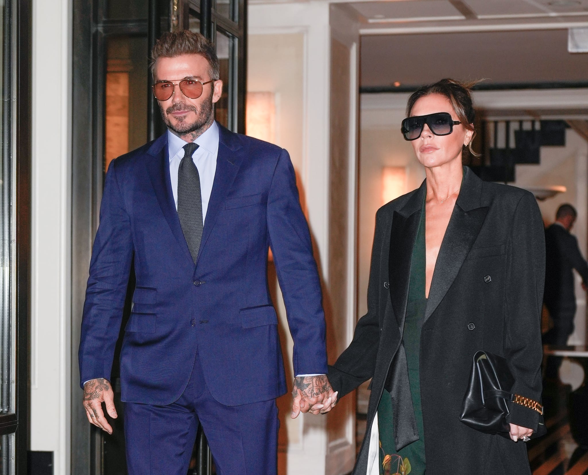 NEW YORK, NEW YORK - OCTOBER 11: David Beckham and Victoria Beckham are seen on October 11, 2022 in New York City. (Photo by Gotham/GC Images)