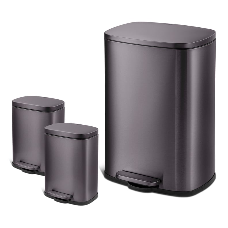 Qualiazero 13.2 Gal. Rectangular Step Trash Can, Plus Two 1.3 Gal. Trash Cans