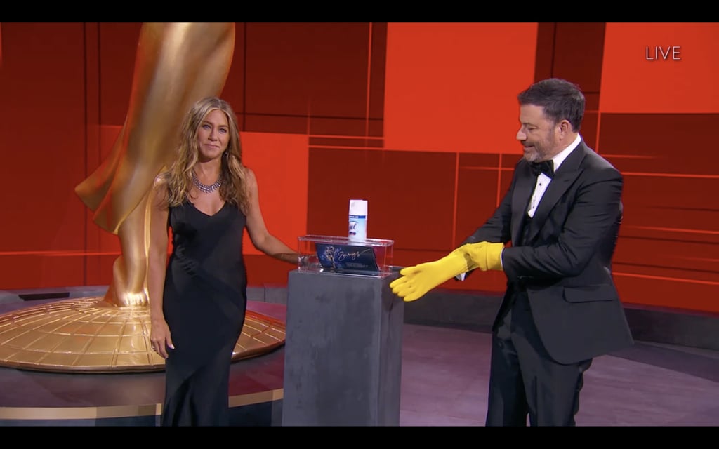 Jennifer Aniston and Jimmy Kimmel at the 2020 Emmys
