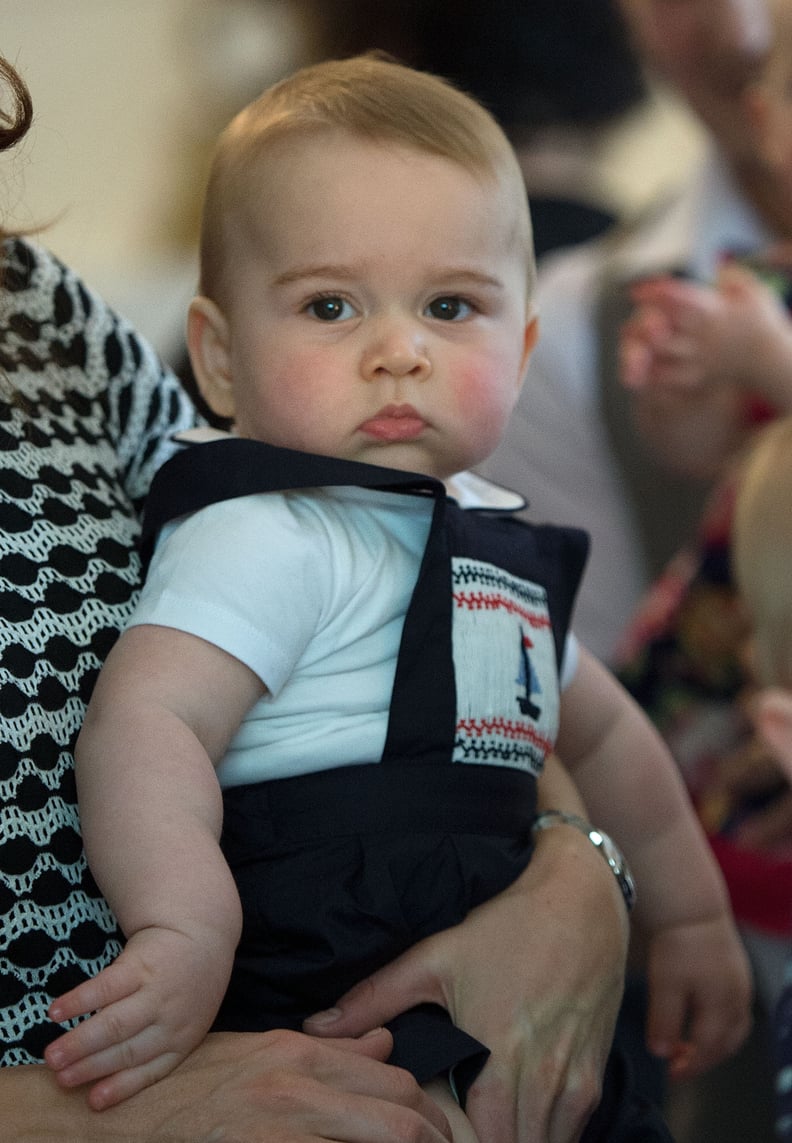 George's not-so-excited face at his first official royal event.