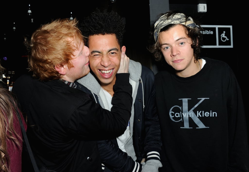 Ed gave a kiss to Jordan Stephens while Harry looked unimpressed.