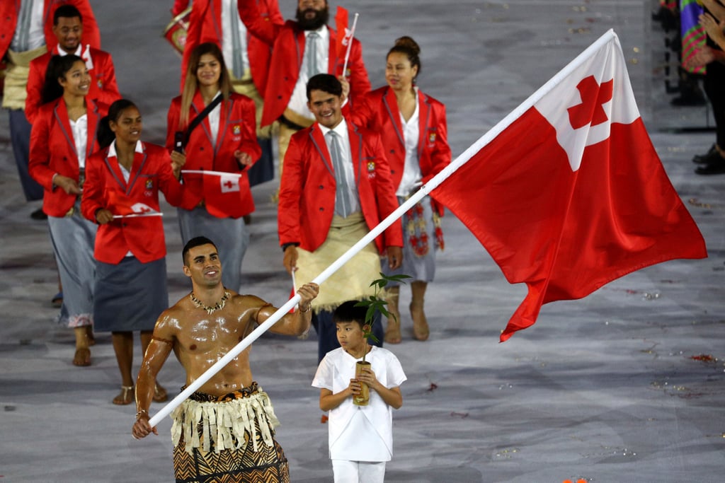 Hot Tonga Flag Bearer at the Olympics Opening Ceremony