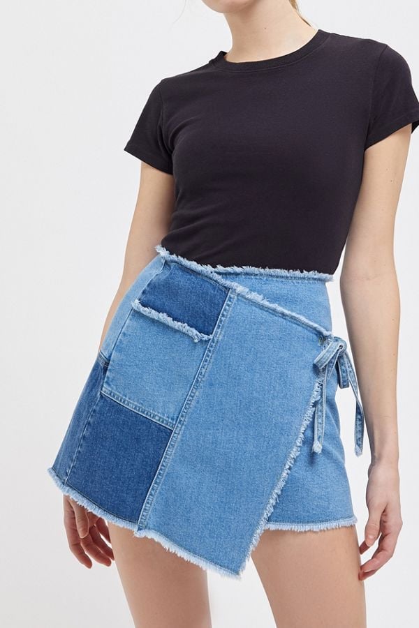 UO Frayed Wrap Mini Skirt