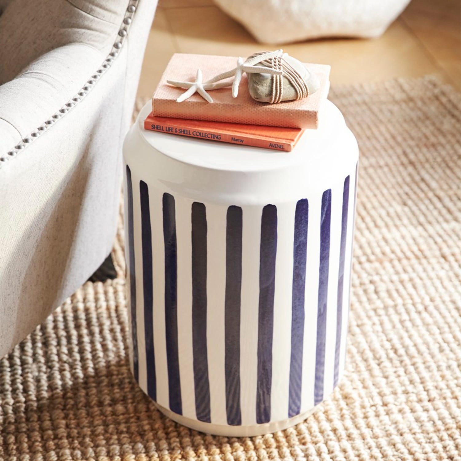 Navy And White Striped Garden Stool Make The Most Of Your