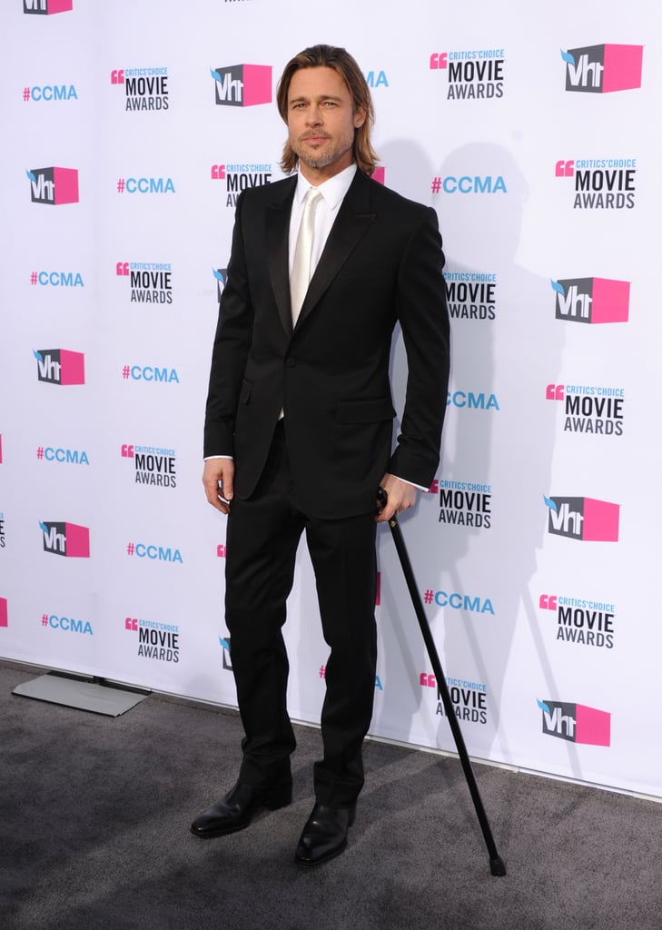 We don't know how, but Brad managed to look super hot even while hobbling around with a cane at the Critics' Choice Movie Awards in January 2012.