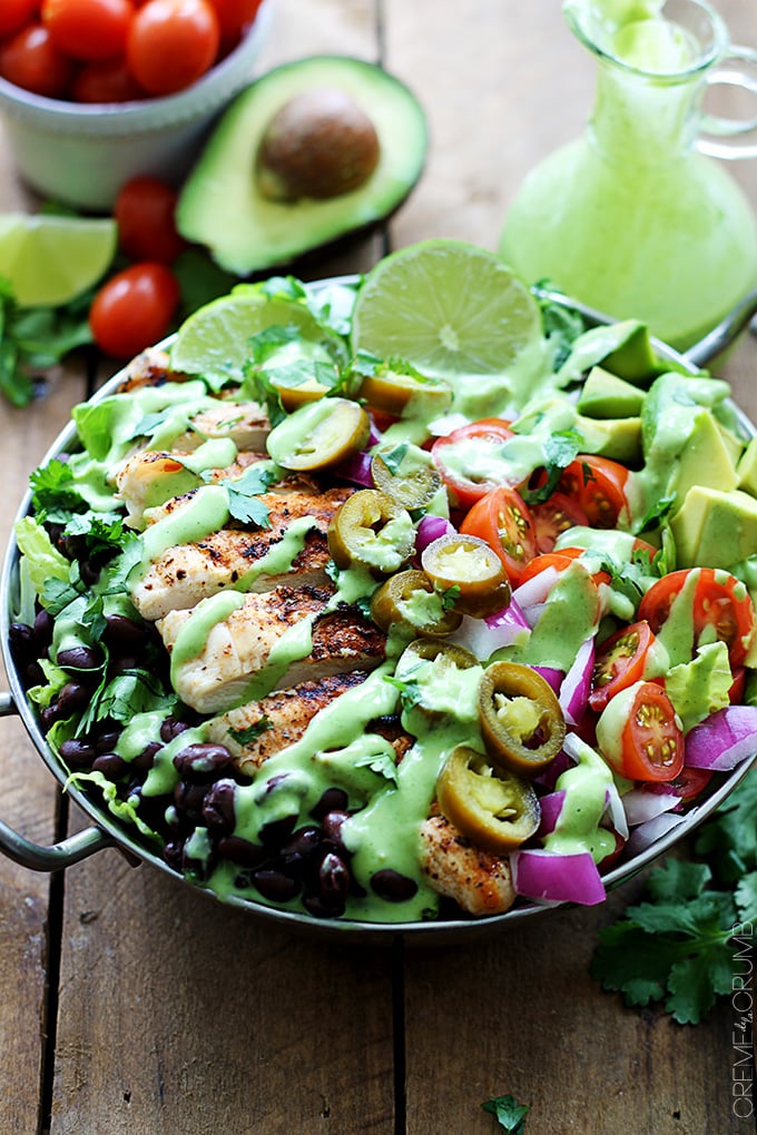 Grilled Chicken Taco Salads with Spicy Cilantro Lime Dressing