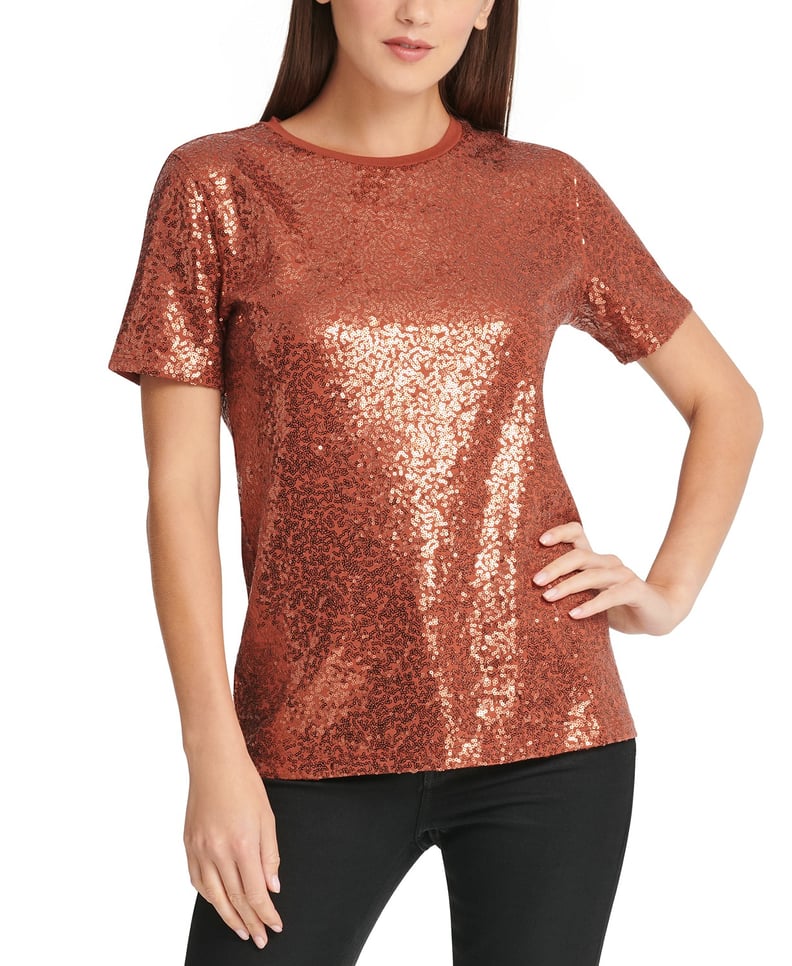 DKNY Foundation Sequin Crewneck Top