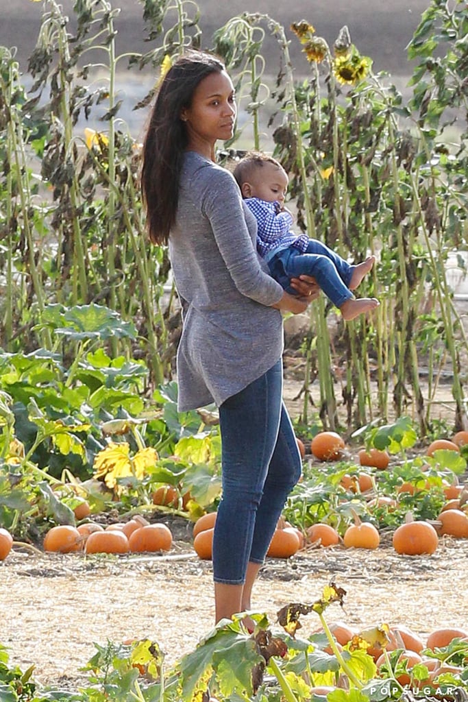 Zoe Saldana and Marco Perego Take Twins to the Pumpkin Patch