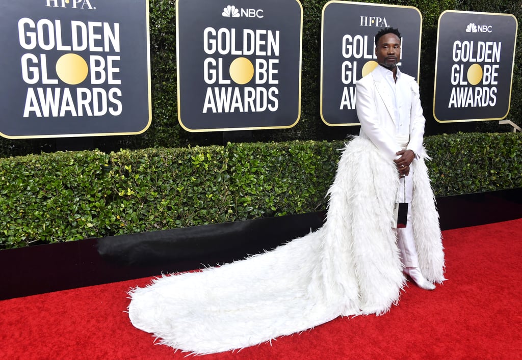 Billy Porter White Feather Suit at the Golden Globes 2020