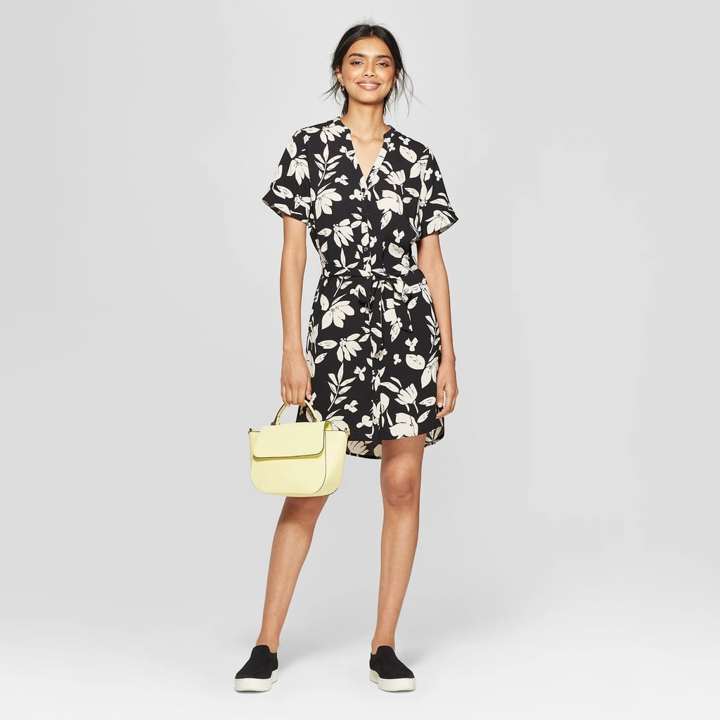 Floral Print Short Sleeve Crepe Shirtdress