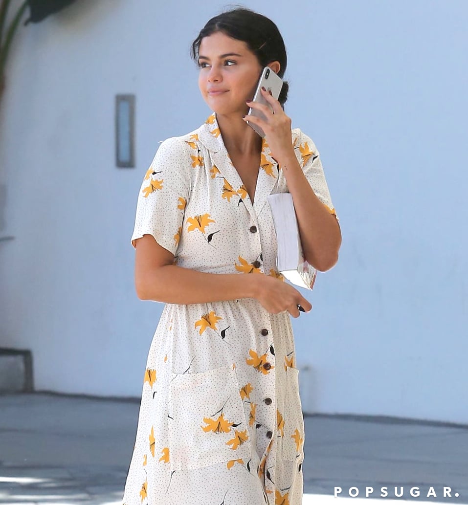 Selena Gomez Floral Shirt Dress September 2018 Popsugar Fashion