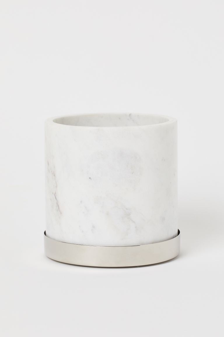 H&M Marble Plant Pot With Saucer