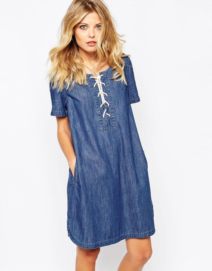 Noisy May Cadance Lace Up Denim Dress ($69) | Denim Dresses For Fall ...