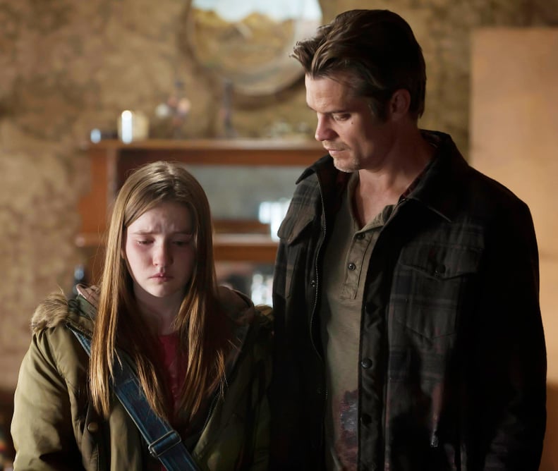 JUSTIFIED, (from left): Kaitlyn Dever, Timothy Olyphant, 'Bloody Harlan', (Season 2, ep. 213, aired May 4, 2011), 2010-. photo: Prashant Gupta /  FX Network / Courtesy: Everett Collection
