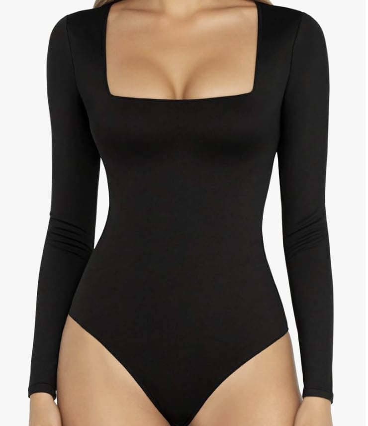 Mangopop Square Neck Long Sleeve Bodysuit