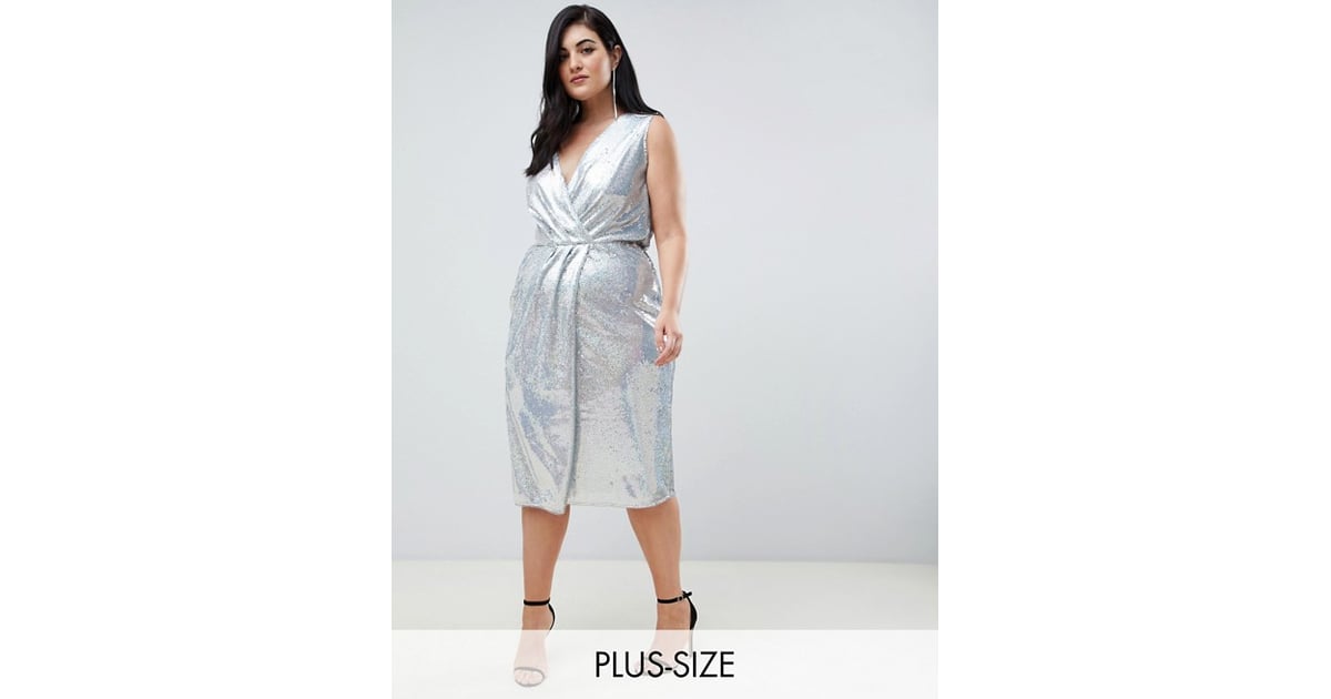 sequin midi wrap dress