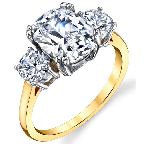 Oliveti Sterling Silver Gold Plated Cushion CZ Engagement Ring