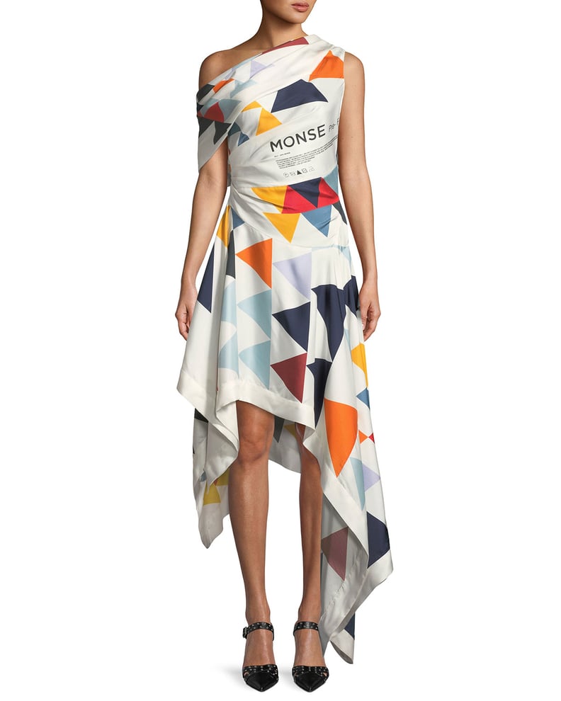 Monse One-Shoulder Triangle-Print Asymmetric Scarf Dress