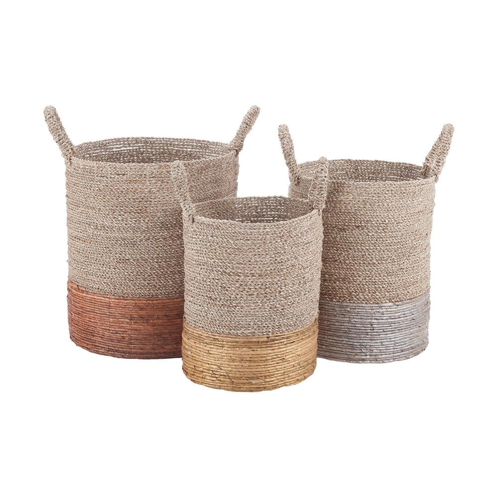 Mixed Metallics Leather Nested Decorative Baskets (178 per set of 3