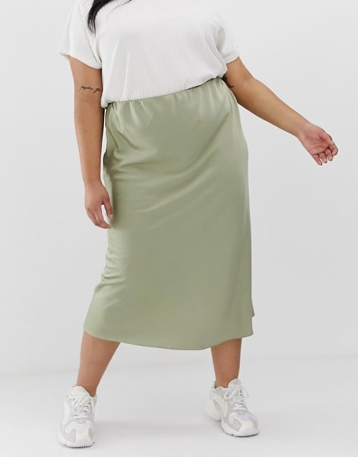 ASOS Design Curve Satin Slip Midi Skirt